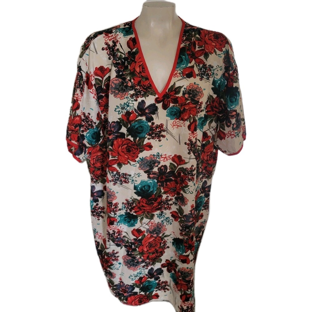 GOLD COAST Floral Print V-Neck Short Sleeve Tunic‎ Nightgown Floral plus size 2X